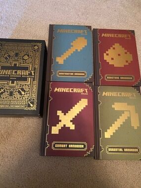 Minecraft Handbook Set in Blue, Red, Maroon, Green & Gold Accents